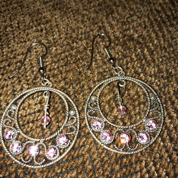 Pink Swarovski Crystals Earrings - Picture 3 of 4